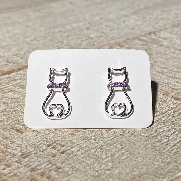 Jewelry - 3 for $15 Sitting Cat Purple Rhinestone Earrings
